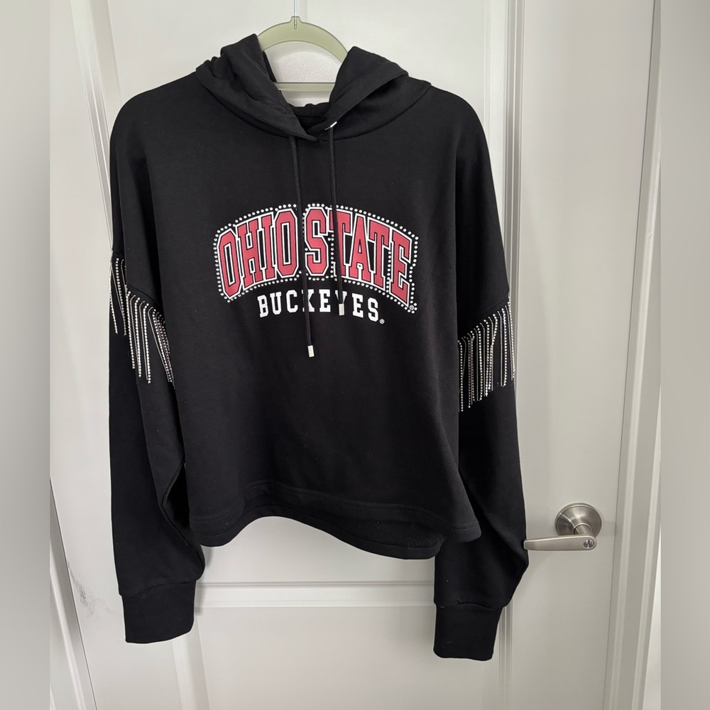 Ohio State Buckeyes Black Hoodie Cropped Sweatshirt with silver trim!